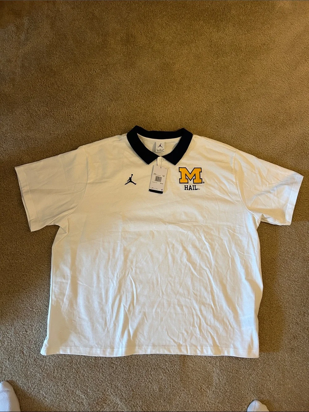 Michigan Jordan Men’s White Polo with Navy Collar